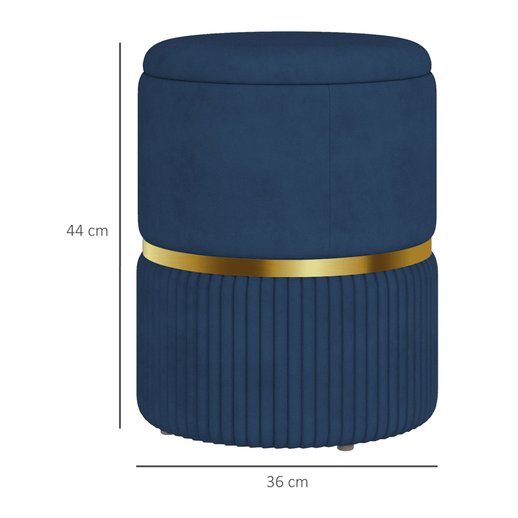 HOMCOM Round Pouffe, Storage Footstool with Cushioned Top, Hidden Space - AKGOmniShop
