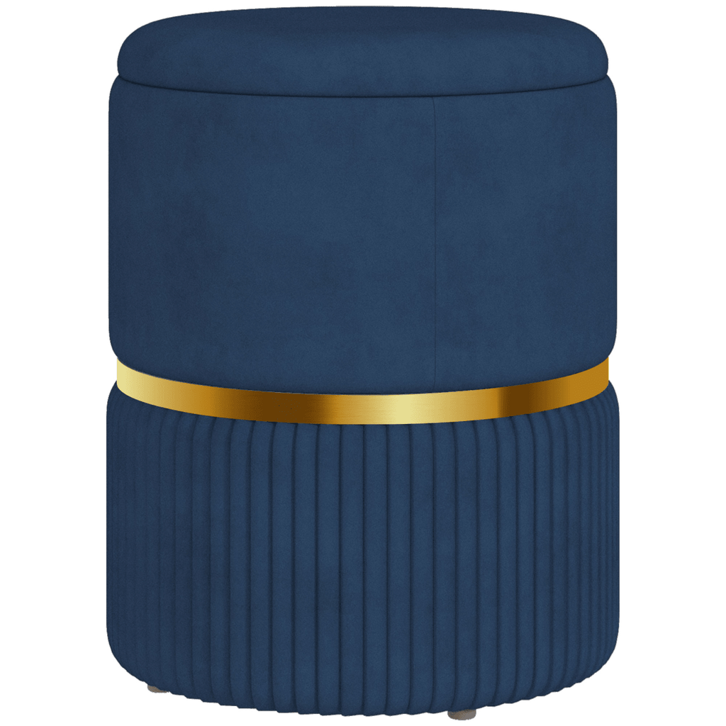 HOMCOM Round Pouffe, Storage Footstool with Cushioned Top, Hidden Space - AKGOmniShop