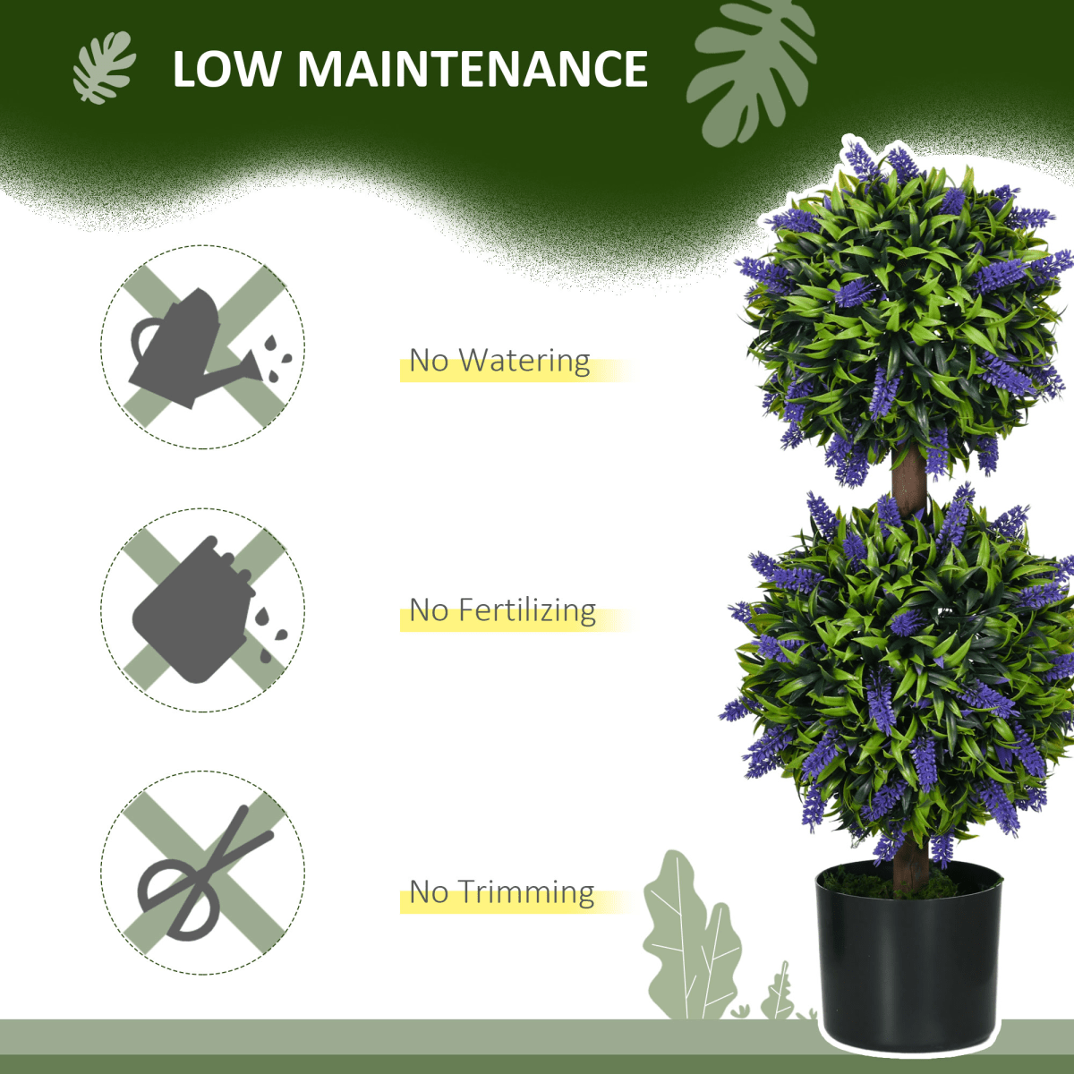 HOMCOM Set of 2 Potted Artificial Plants Ball Tree with Lavender Flowers, 70cm - AKGOmniShop