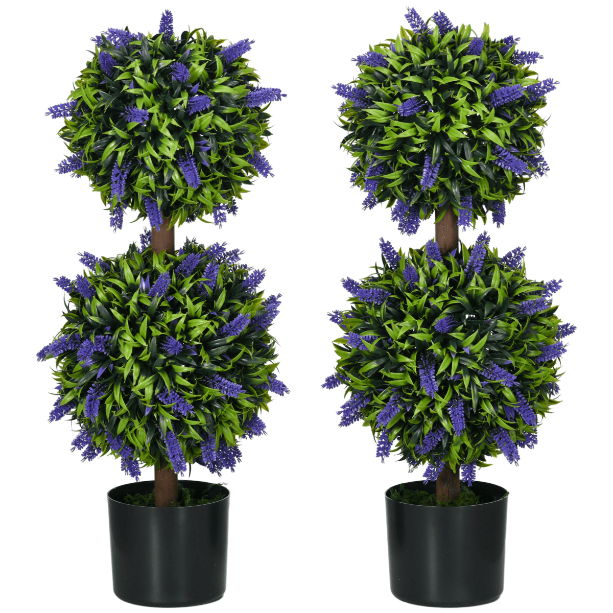 HOMCOM Set of 2 Potted Artificial Plants Ball Tree with Lavender Flowers, 70cm - AKGOmniShop