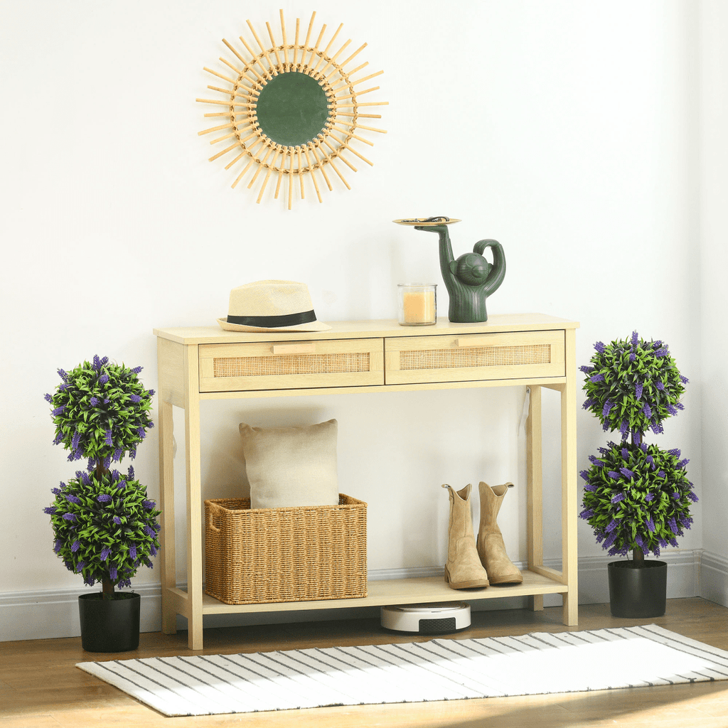 HOMCOM Set of 2 Potted Artificial Plants Ball Tree with Lavender Flowers, 70cm - AKGOmniShop