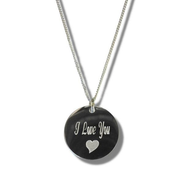 I Love You Disc Necklace & Heart Symbol - Engraved Stainless Steel - AKGOmniShop