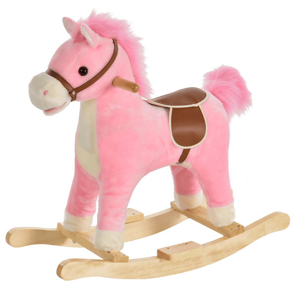 Kids Plush Rocking Horse with Moving Mouth Tail & Sounds - 18 - 36 Months - Pink - AKGOmniShop