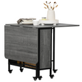 HOMCOM mobile drop leaf table, extendable dining table with wheels, seating up to 6, showcasing a stylish wood finish.