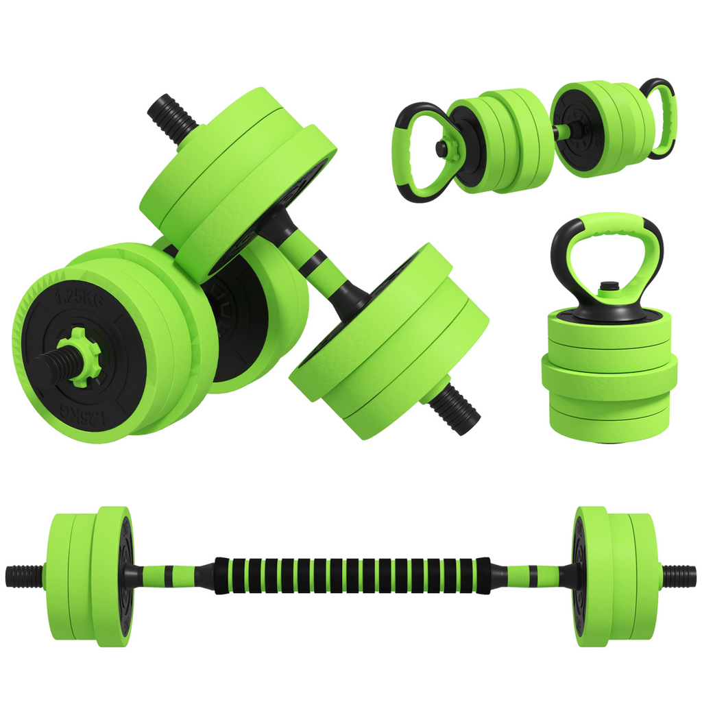 SPORTNOW 4-in-1 weight dumbbells set with barbell, kettlebell, and push-up stand, 20kg total weight.