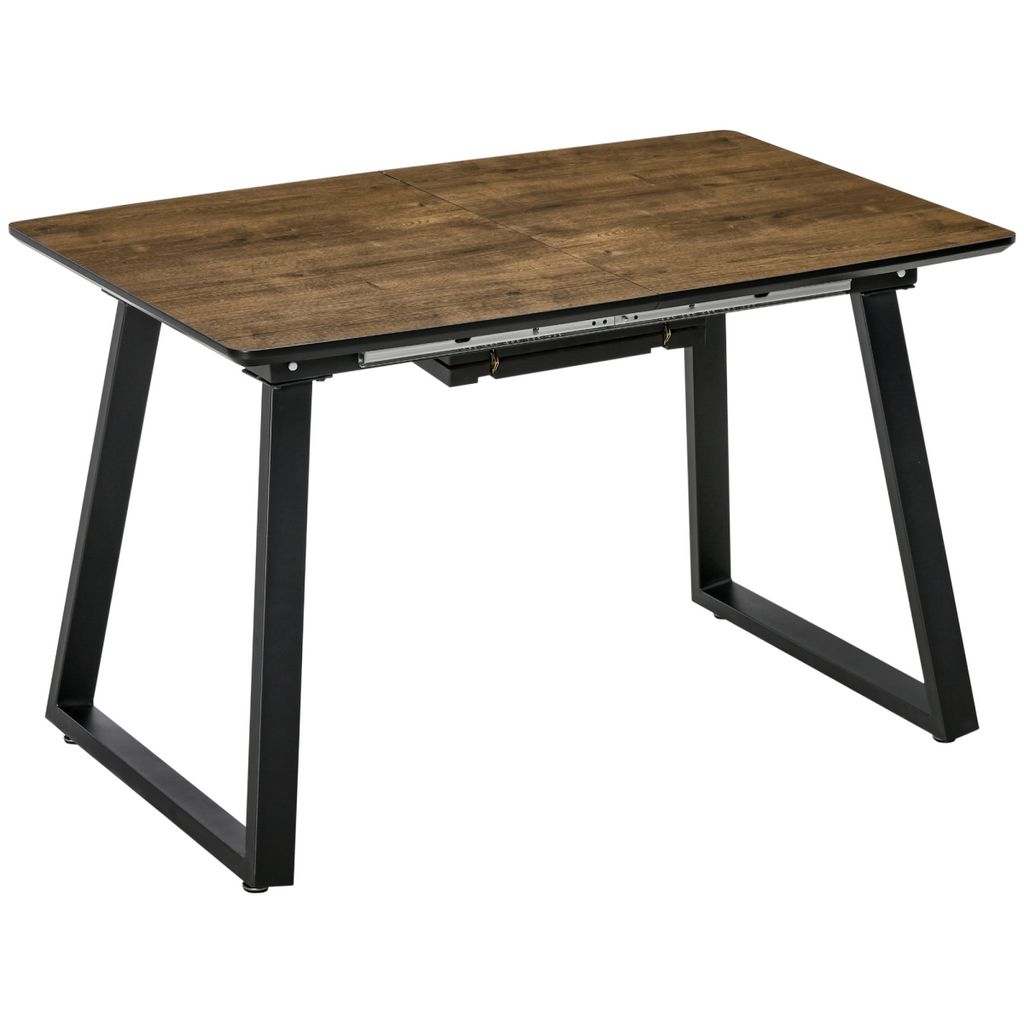 Rectangular extendable dining table with wood effect tabletop and metal frame, designed by HomeCraft.