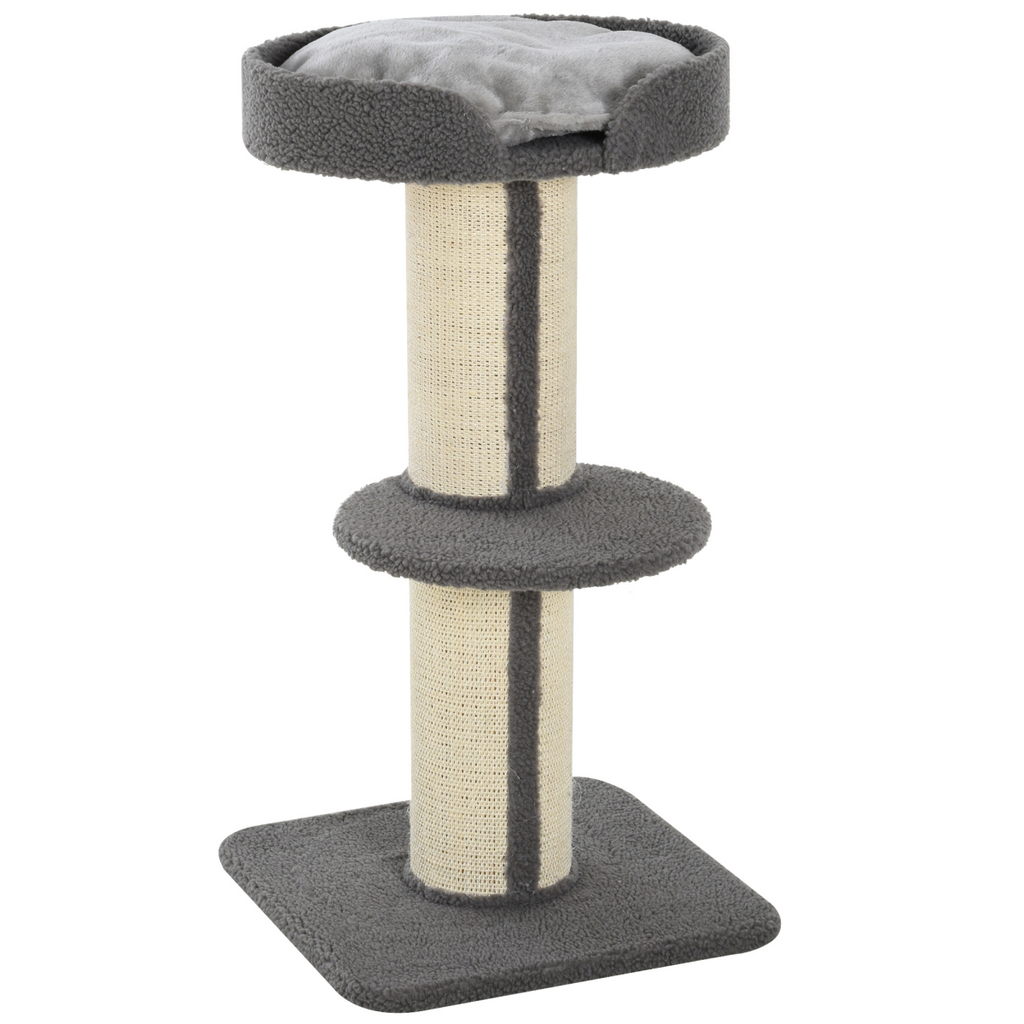 Pawhut 91cm cat tree with scratching post, lamb cashmere perch, and multiple levels for kitten play and relaxation.