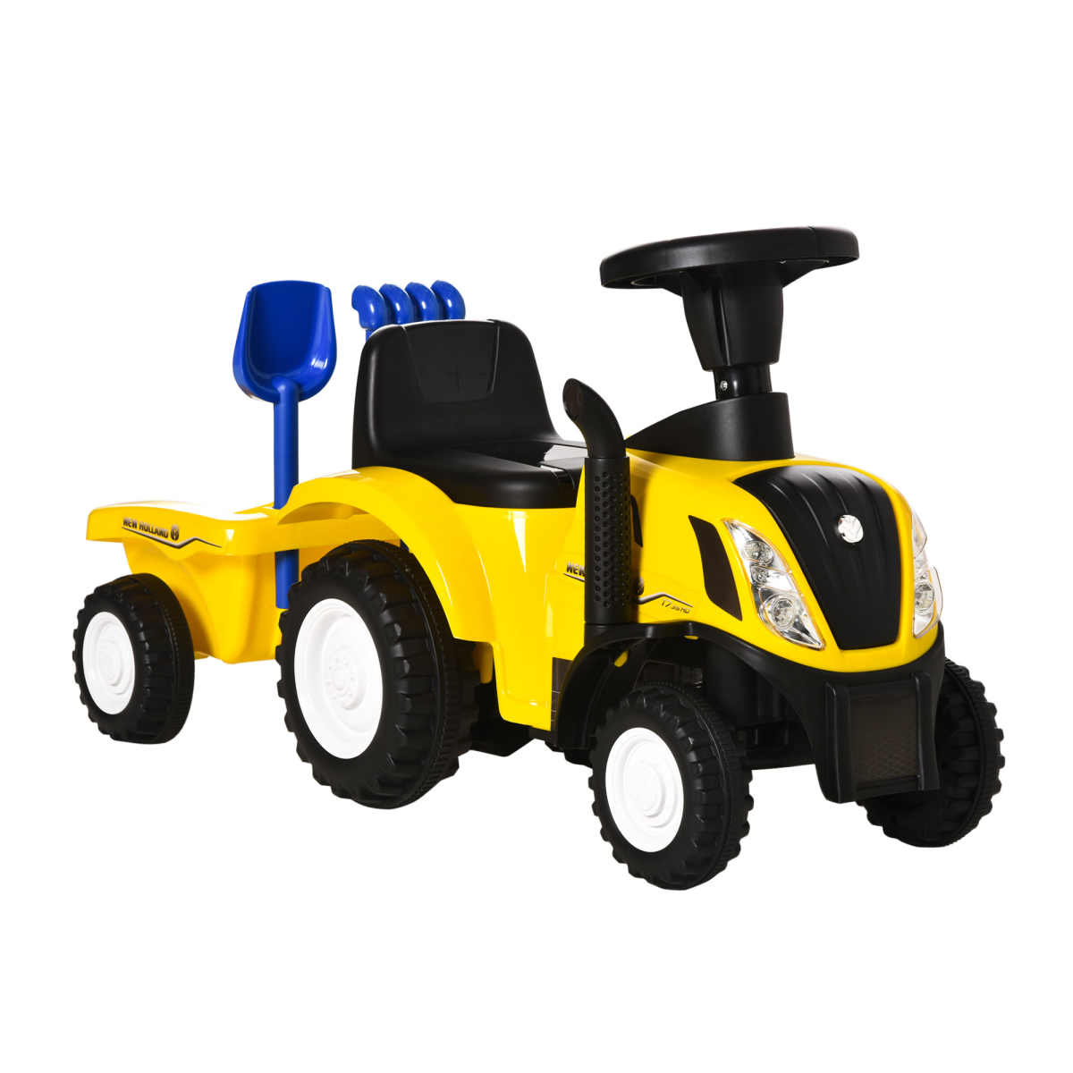 Yellow Ride-On Tractor toddler walker and slider by FunZone for ages 12-36 months, featuring sturdy wheels and a playful design.