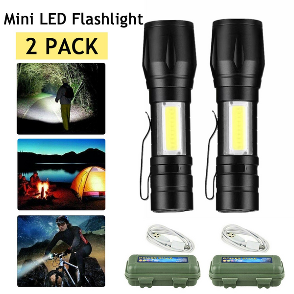 2 Pack USB Rechargeable Small LED Flashlights Camping Flashlight Work Light