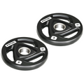 Olympic weight plates set with tri-grip design, 2-inch holes, featuring two 5kg weights for barbell training.