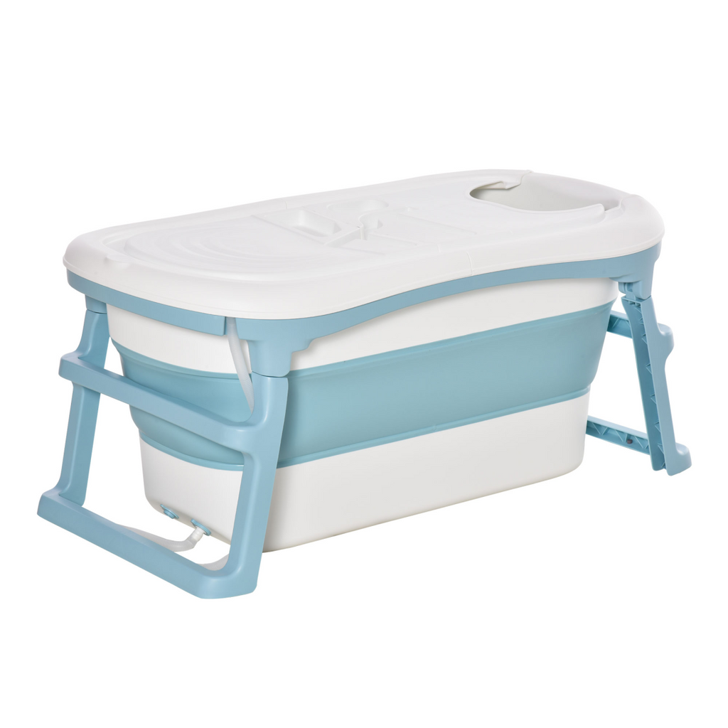 HOMCOM Foldable Kids Bath Tub with Lid for ages 1-12, spacious design, vibrant colors, and safe for bathing.