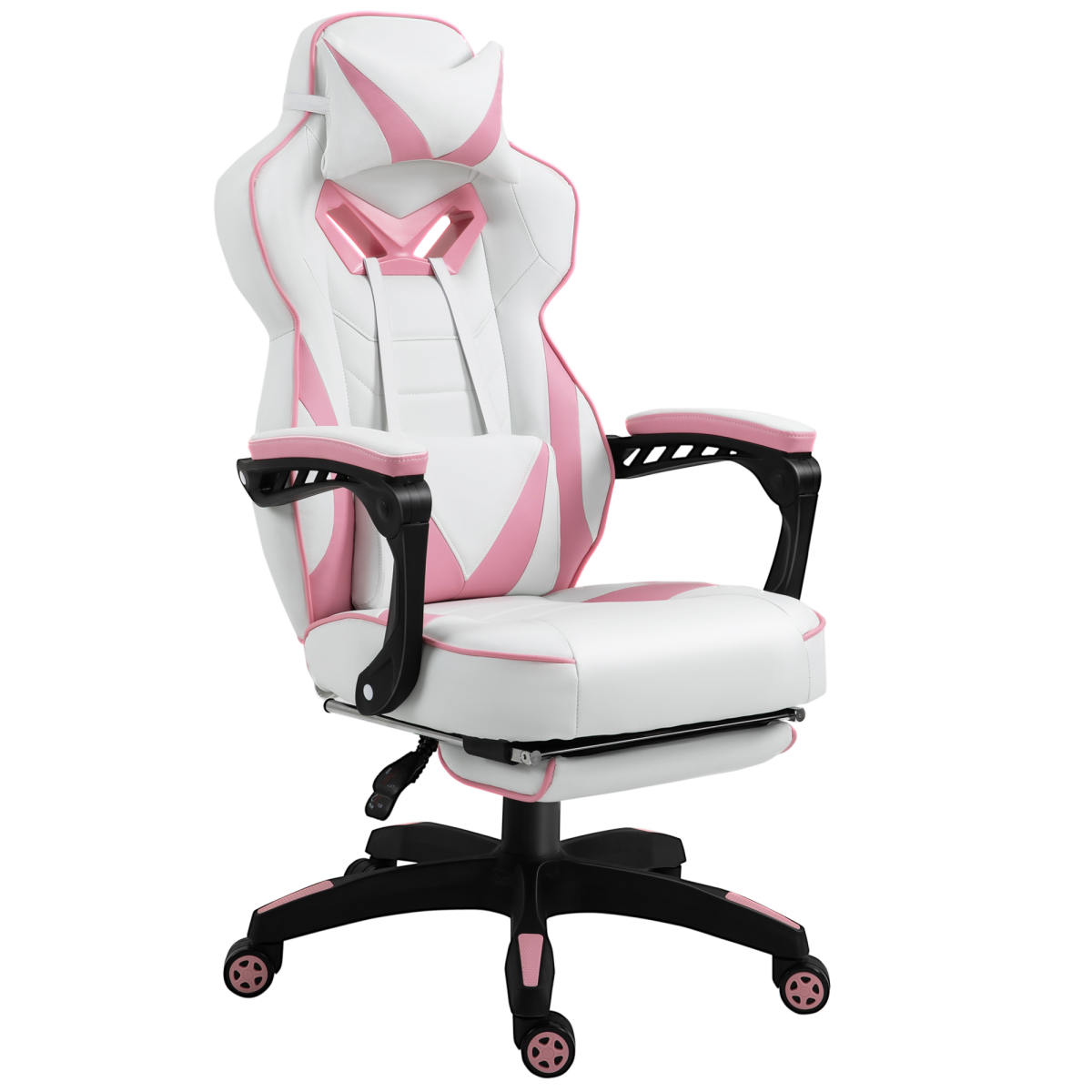 Gaming Chair Ergonomic Reclining w/ Manual Footrest Wheels Stylish Office Pink