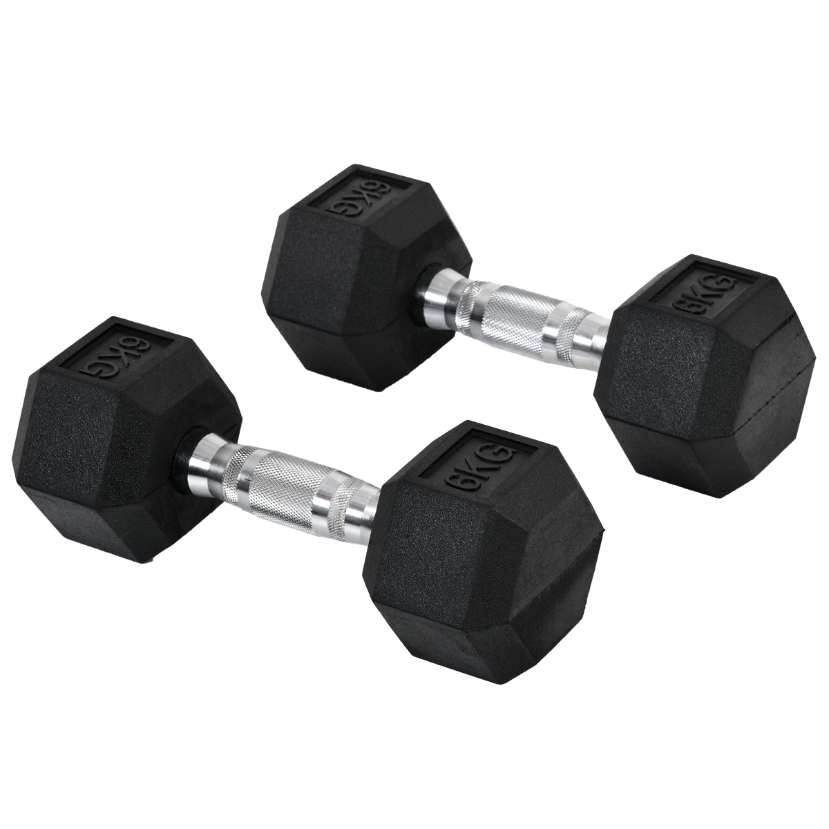Hexagonal dumbbells 2x6kg for weight lifting, ideal for home fitness, featuring a sturdy design and non-slip grip.
