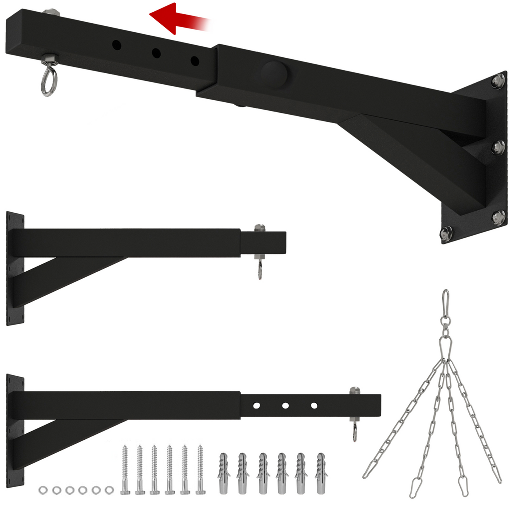 5-length adjustable SPORTNOW punch bag bracket mounted on a wall, designed for boxing training and fitness workouts.