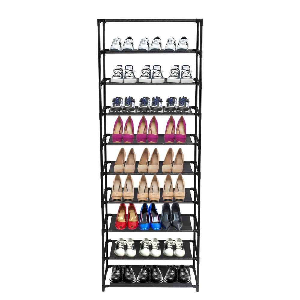 10 Tier Stackable Shoe Rack - Stainless Steel Frame Holds 50 Pairs