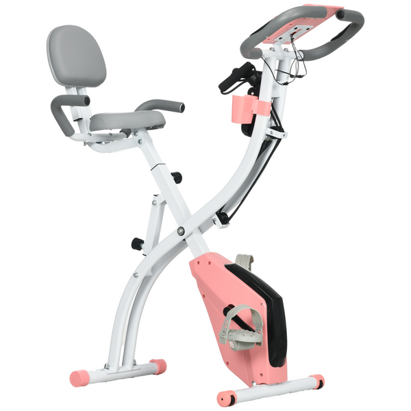 Pink 2-in-1 upright exercise bike by ActiveGear with 8 adjustable levels and pulse sensor for fitness workouts.