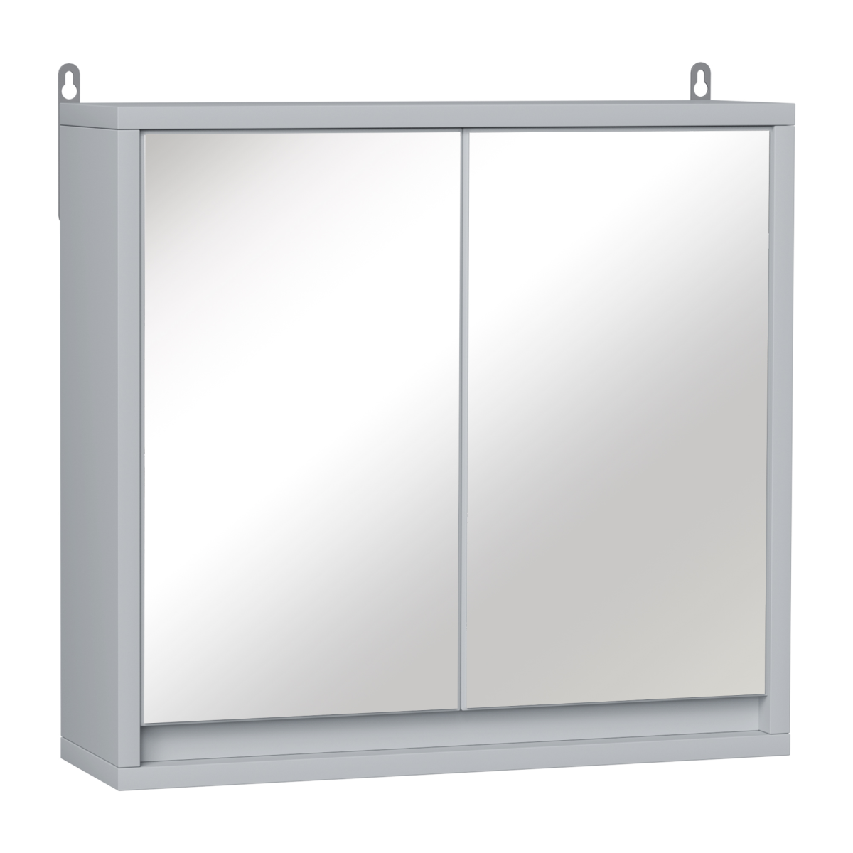 Grey wall mirror cabinet with storage shelf, ideal for bathroom organization by Homcom.