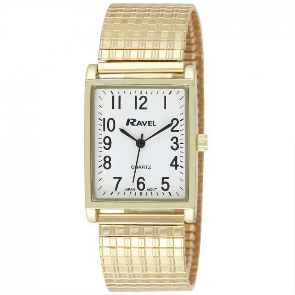 Ravel Mens Basic Classic Rectangular Gold Expander Bracelet Watch R0220.01.1