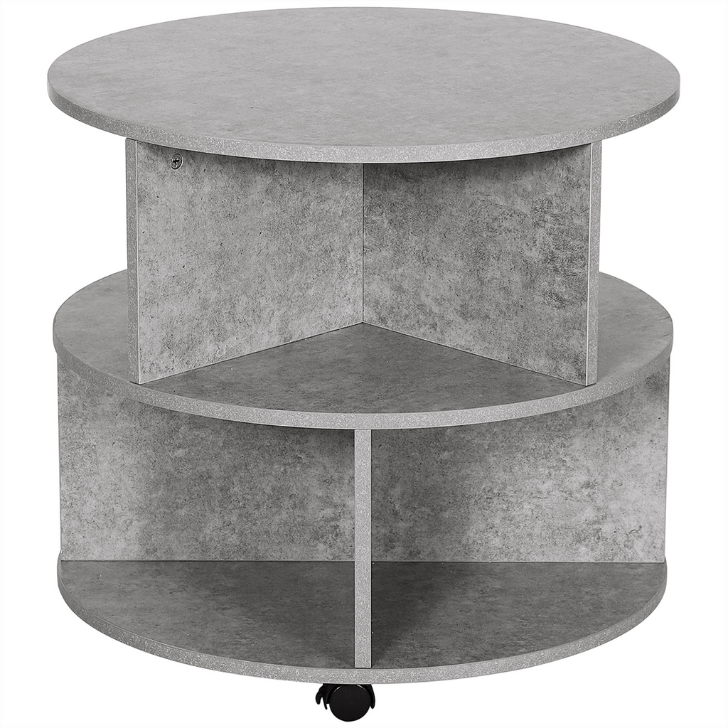 HOMCOM 2-tier cement color coffee table with a modern design, showcasing its sleek surface and stylish legs.