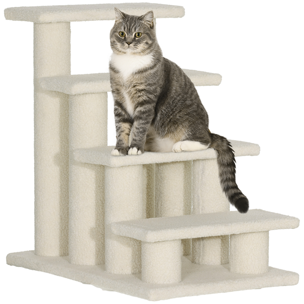 Pawhut brown pet ramp stairs with 4 steps for cats, designed as a safe climbing frame and ladder.