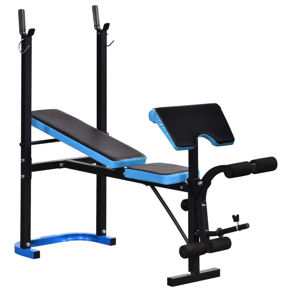 Adjustable weight bench with leg developer and barbell rack for home gym use by ActiveGear.