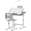 Kids study desk and chair set with adjustable height, grey color, includes USB lamp, FunZone design by HOMCOM.