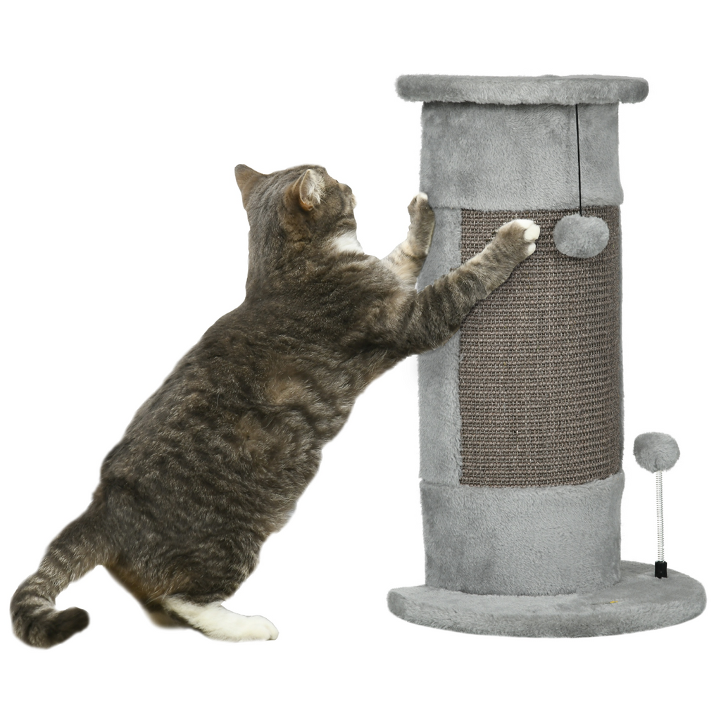 58cm Corner Cat Scratching Post for Wall w/ Covered Plush, Sisal Rope, Toy Balls