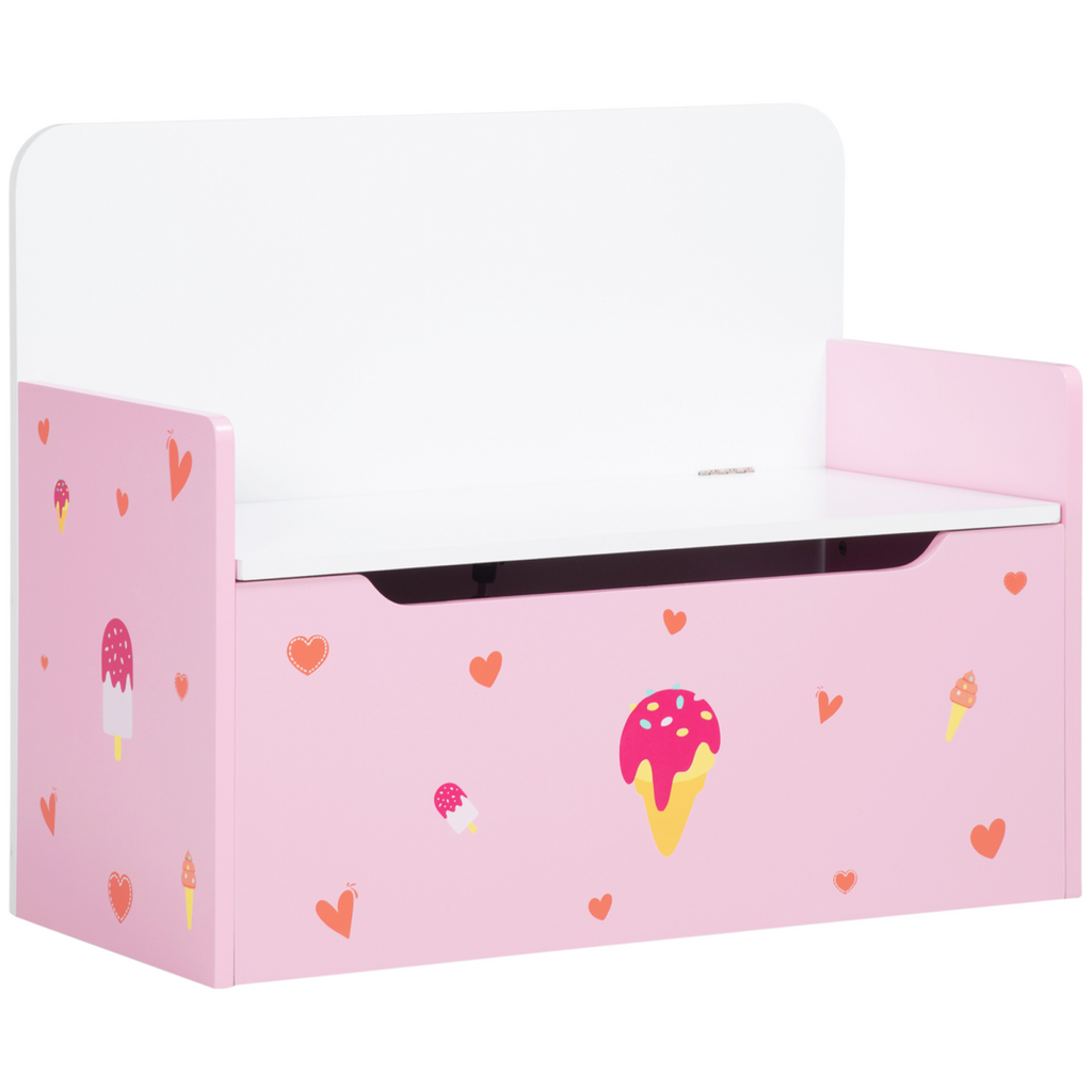 Two-In-One Wooden Toy Box, Kids Storage Bench w/ Safety Rod - Pink