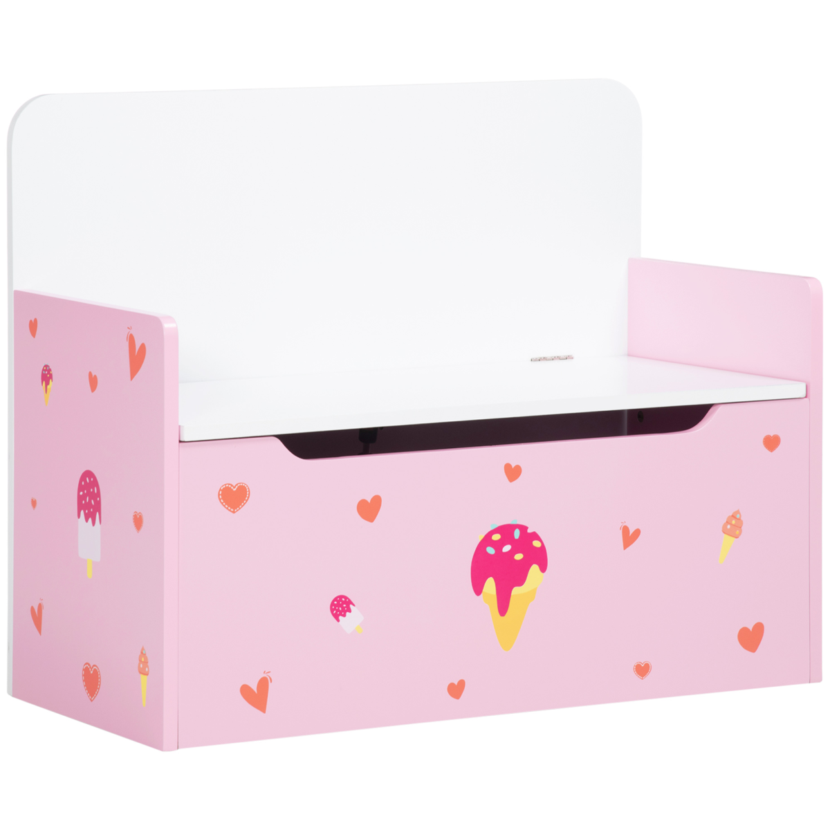 Two-In-One Wooden Toy Box, Kids Storage Bench w/ Safety Rod - Pink