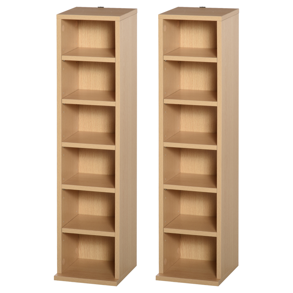 Wooden CD storage towers set of 2 by HomeCraft, featuring adjustable shelves and capacity for 204 CDs.