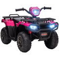 HOMCOM pink 12V electric quad bike for kids, ages 3-5, featuring LED headlights and music for added fun.