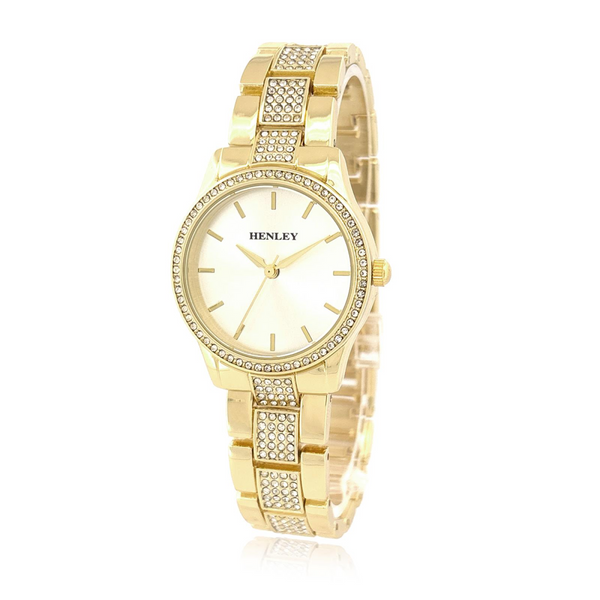 Henley Ladies Fashion Bling Silver Dial & Gold Bracelet Watch H07343
