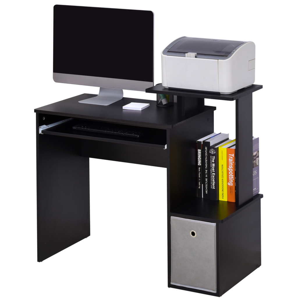 Computer Desk with Sliding Keyboard Tray Storage Drawer Shelf  Black
