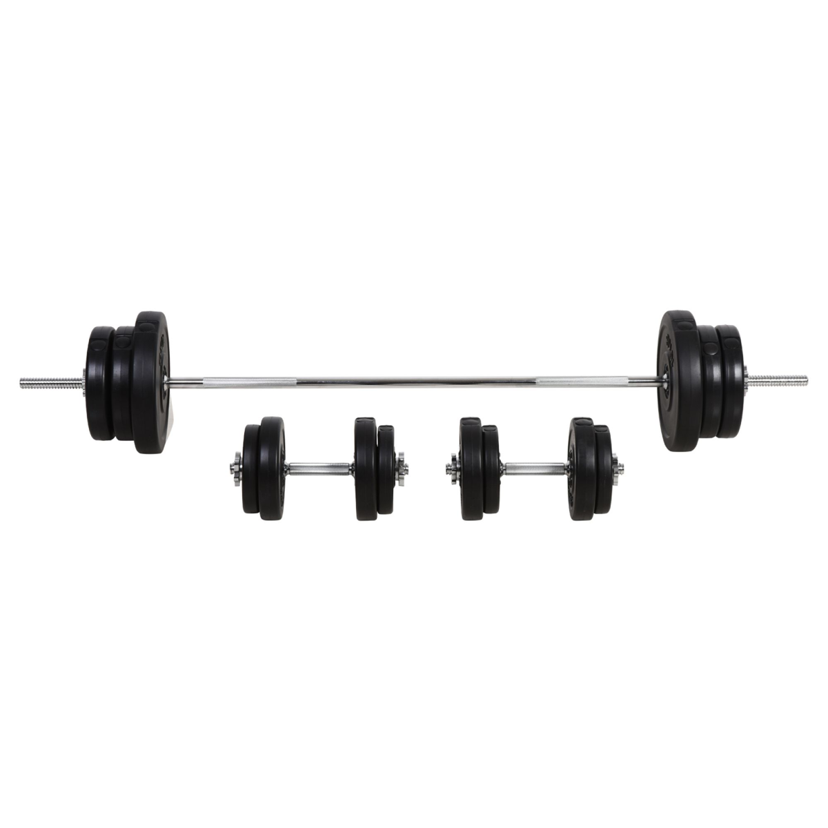 65kg adjustable dumbbells and barbell set from HOMCOM, showcasing weights for a versatile home gym workout.
