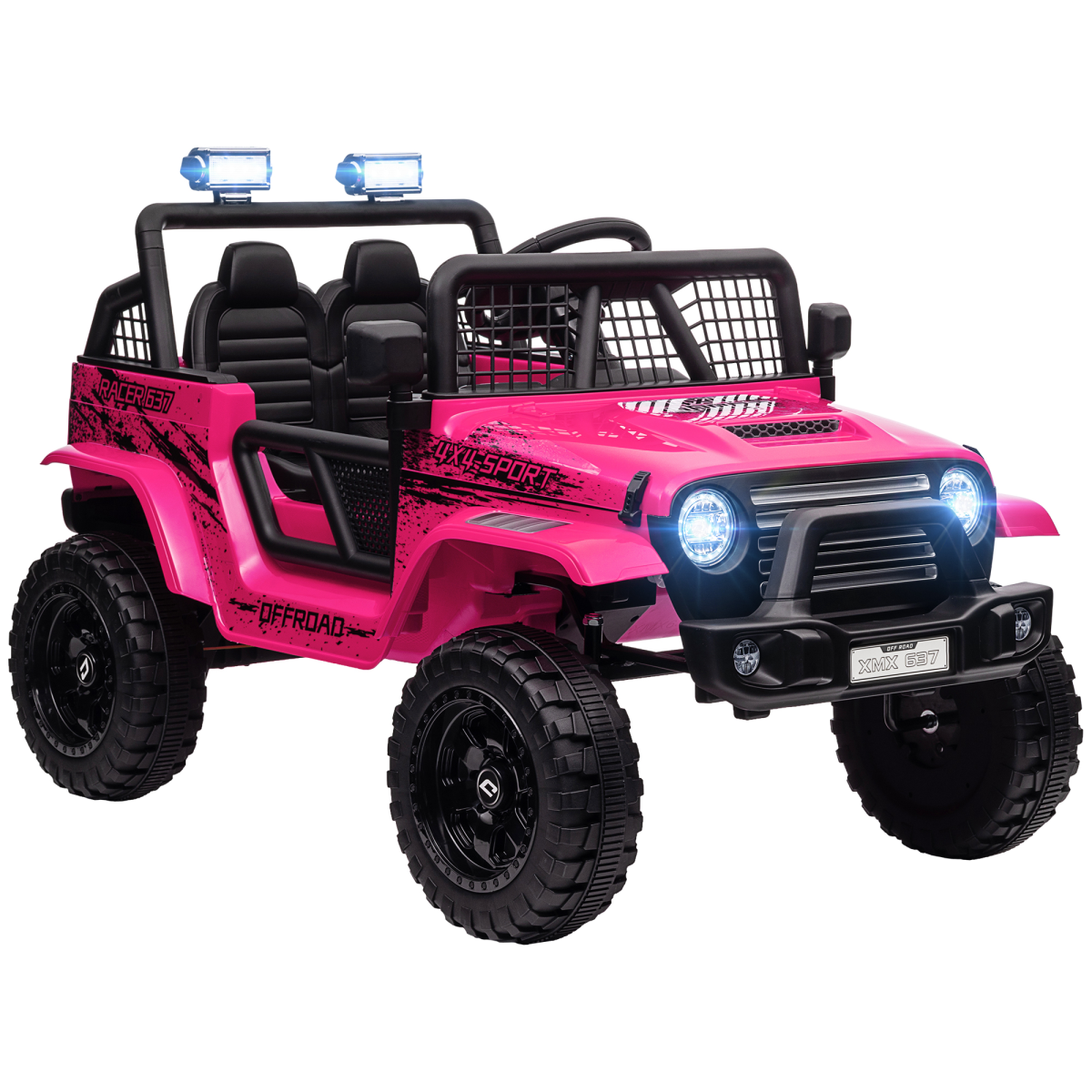 Pink AIYAPLAY Kids Ride On Car, 12V electric truck with suspension, showcasing a fun and sturdy design for children.