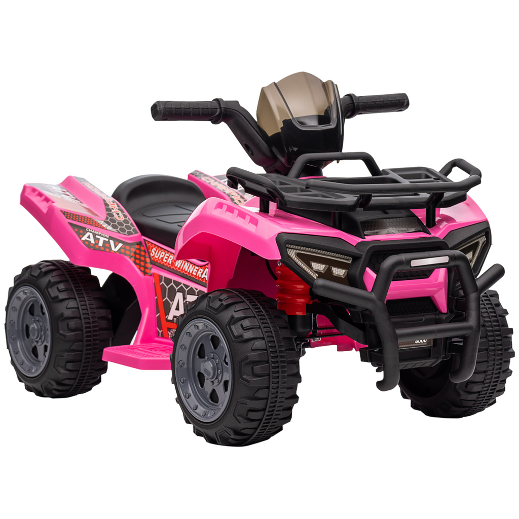 Pink Kids Ride-on Four Wheeler ATV Car by FunZone, designed for 18-36 months, featuring music and a sturdy design.