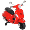 Kids ride-on Vespa motorcycle by HOMCOM with music, LED lights, and vibrant design for boys and girls.