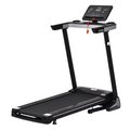 500W motorised treadmill by ActiveGear, featuring a folding frame, wheels, and preset programs, shown in a home setting.