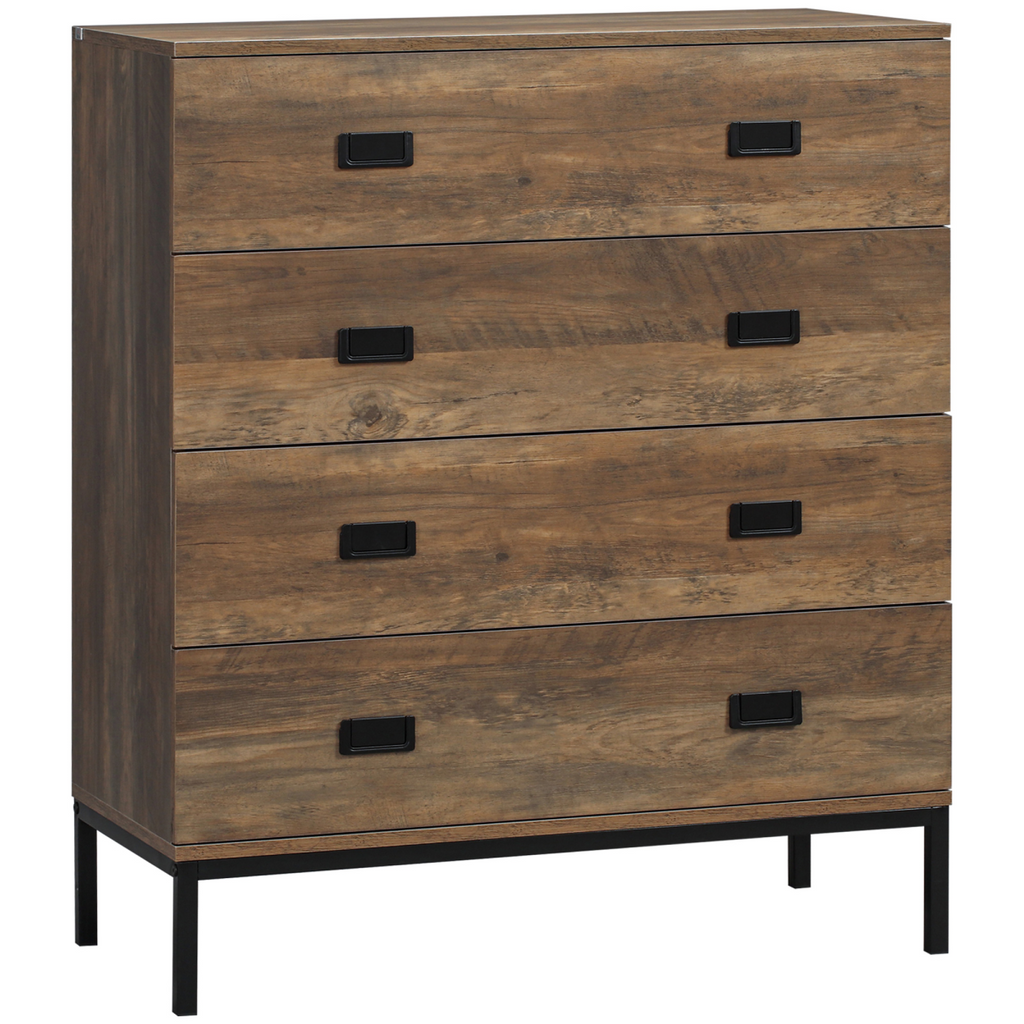 Rustic wood effect 4 drawer chest of drawers for bedroom and living room storage by HomeCraft.