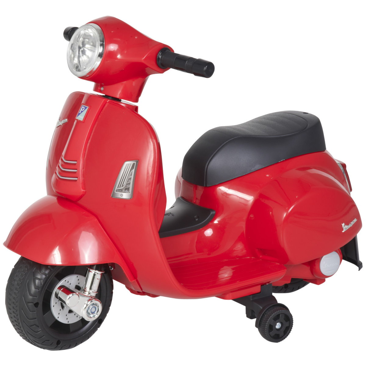 Vespa licensed kids ride-on motorcycle in blue, featuring a 6V battery and fun design for outdoor play.