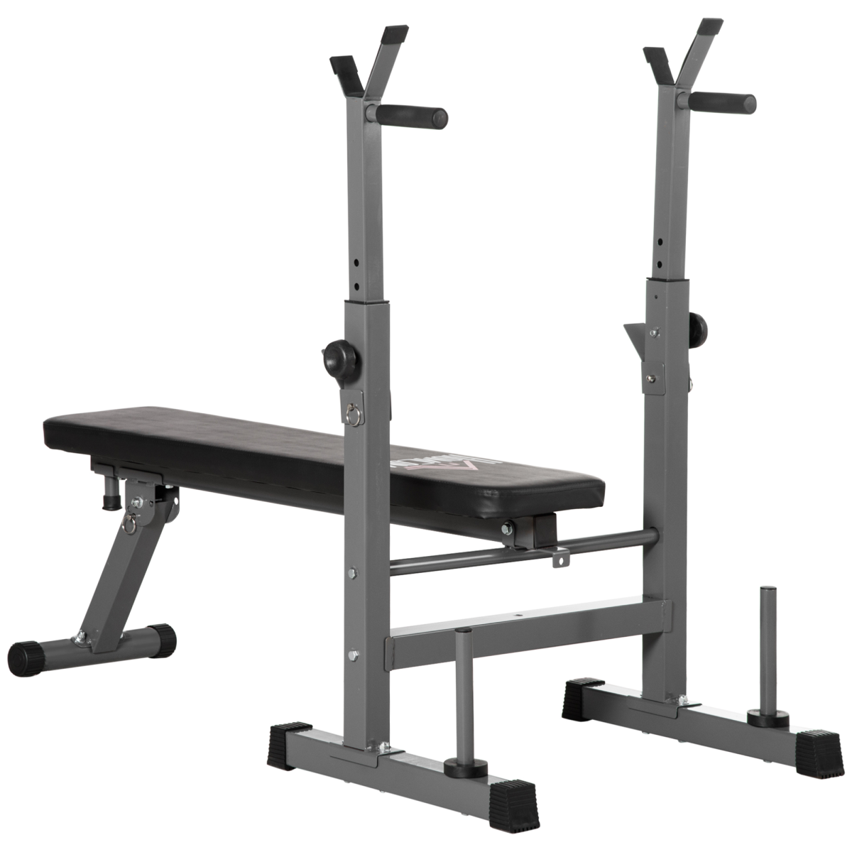 Adjustable foldable weight bench with barbell rack and dip station by ActiveGear, featuring a sturdy design and versatile setup.