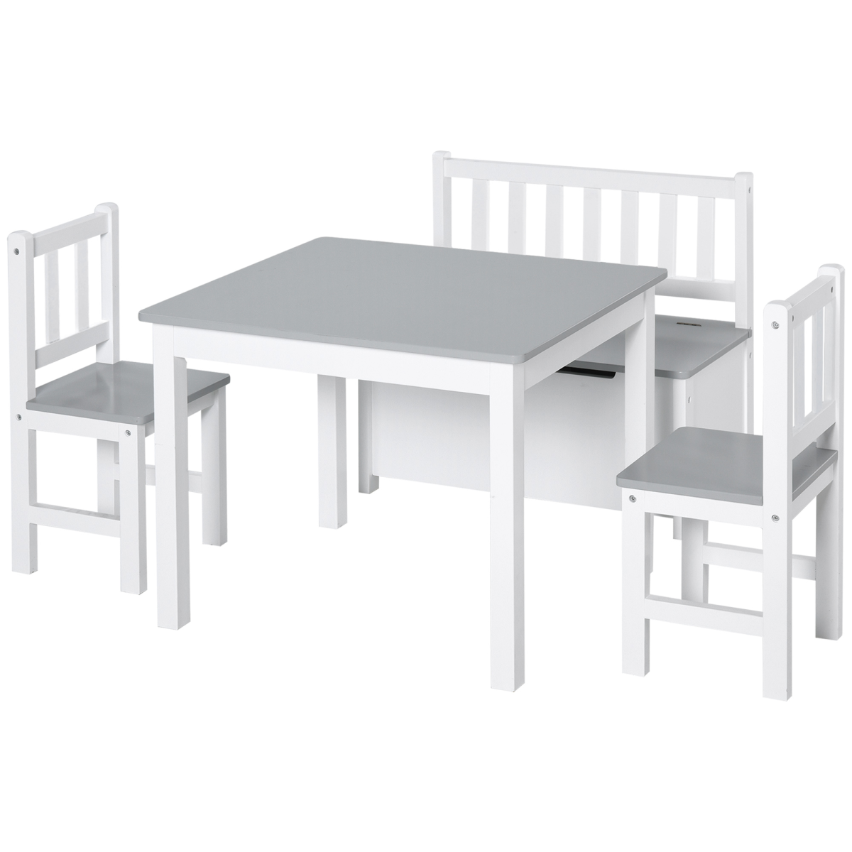 4-Piece Set Kids Wood Table Chair Bench Storage Function for 3 Years+ HOMCOM