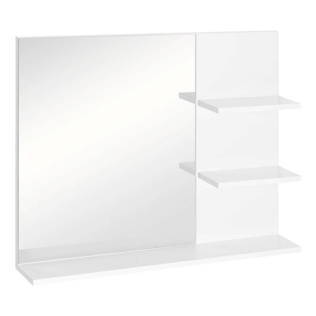 Modern Bathroom Wall Mounted Mirror with 3 Storage Open Shelves, White