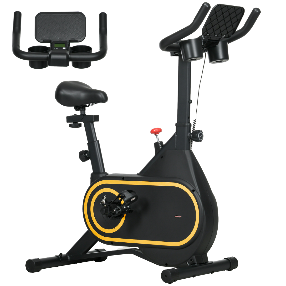 SPORTNOW stationary exercise bike with LCD display, designed for home cardio workouts and featuring adjustable seat and handlebars.