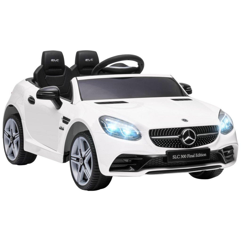 White HOMCOM 12V Kids Electric Ride On Car with remote control and music, showcasing sleek design and spacious seating.