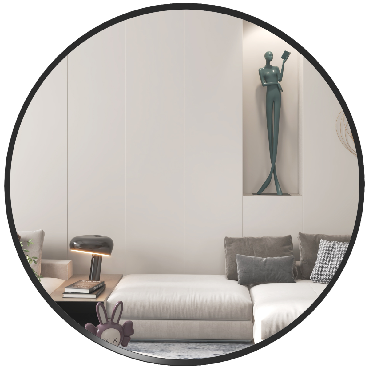 61cm Round Wall Mirror with Black Frame - Modern Circle Mirror for Any Room