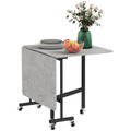 Grey drop leaf table on wheels by HOMCOM, ideal for small spaces, showcasing a compact and versatile folding design.