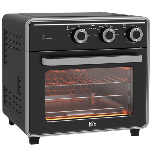 HOMCOM 20L air fryer oven in black, showcasing countertop convection design and 7 cooking functions.