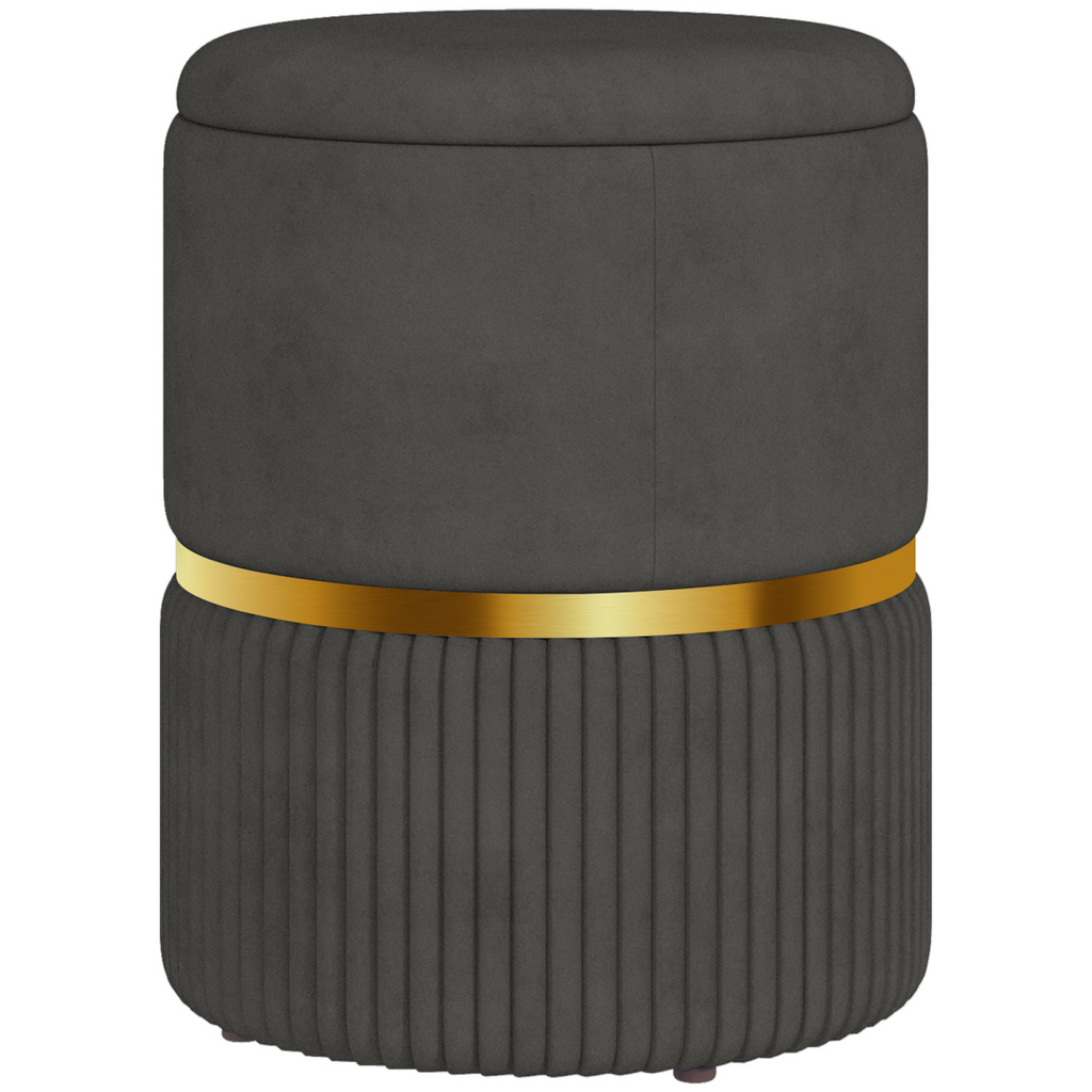 Grey velvet round storage pouffe by HOMCOM with cushioned top and hidden space for versatile home organization.