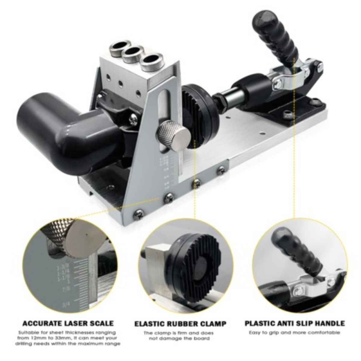 Wood Jig Pocket Hole Kit 12-33MM Drill Guide Carpentry Tool Woodworking Puncher